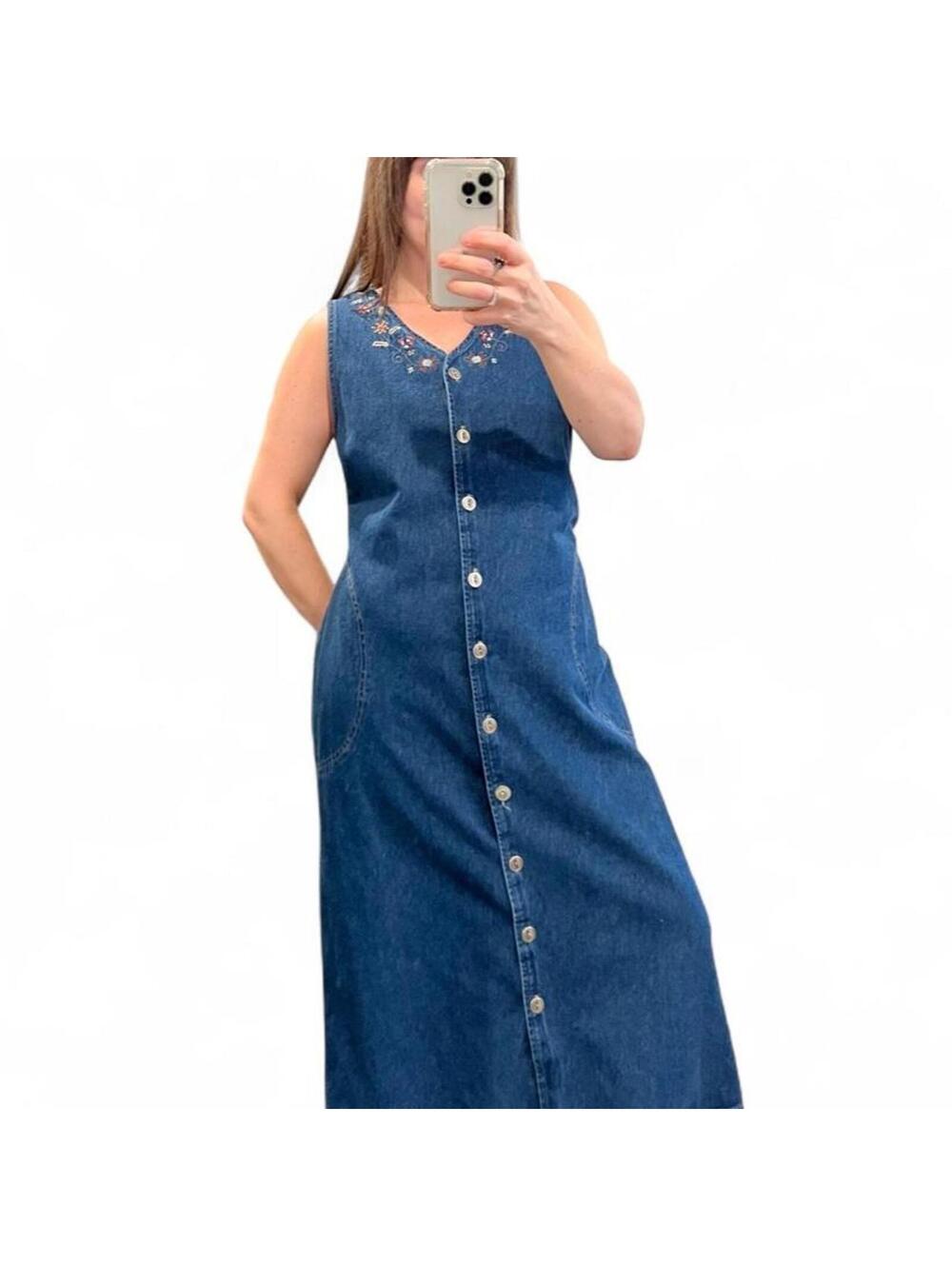 Vintage 90s Embroidered Denim Dress